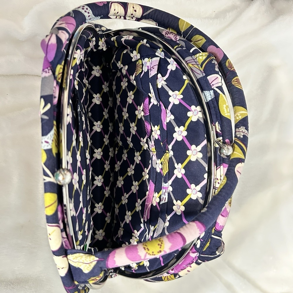 Vera Bradley Night Owl Quilted Cotton Kiss Lock Frame Shoulder Bag Floral Bird - Picture 4 of 12